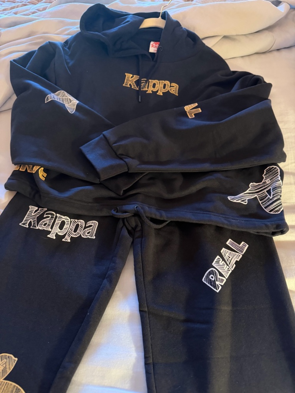 Kappa women’s NEW SET Black Hoodie & Joggers Set with Logo Accents Size Large